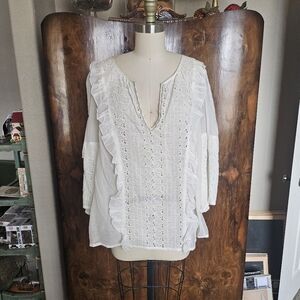 Jade White Lace Ruffle Blouse